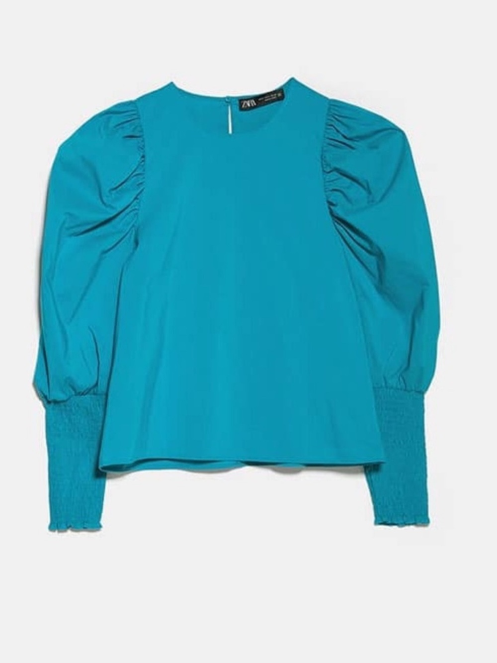 Zara Teal Puff-Sleeve Blouse
